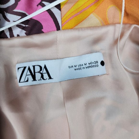 Zara color block belted kimono jacket with pockets silky polyester orange purple - Picture 7 of 10